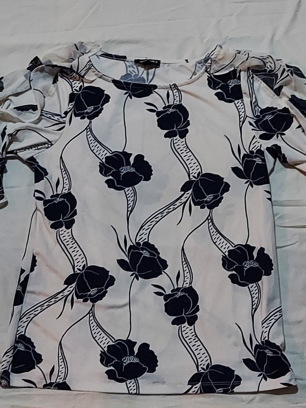 White Blouse with Royal Blue Floral Design